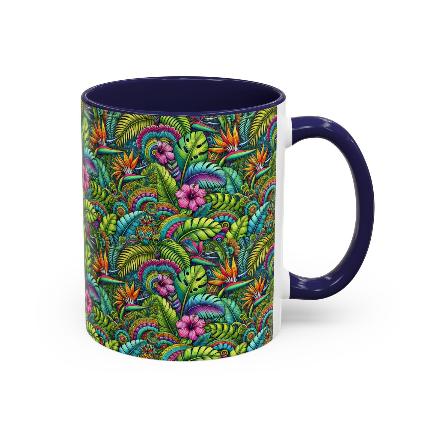 Accent Color Coffee Mug (11, 15oz), Rainforest Blooms, Various Colors