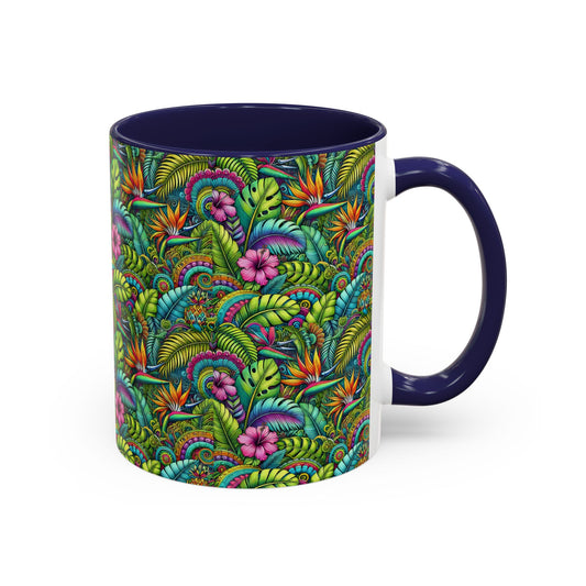 Accent Color Coffee Mug (11, 15oz), Rainforest Blooms, Various Colors