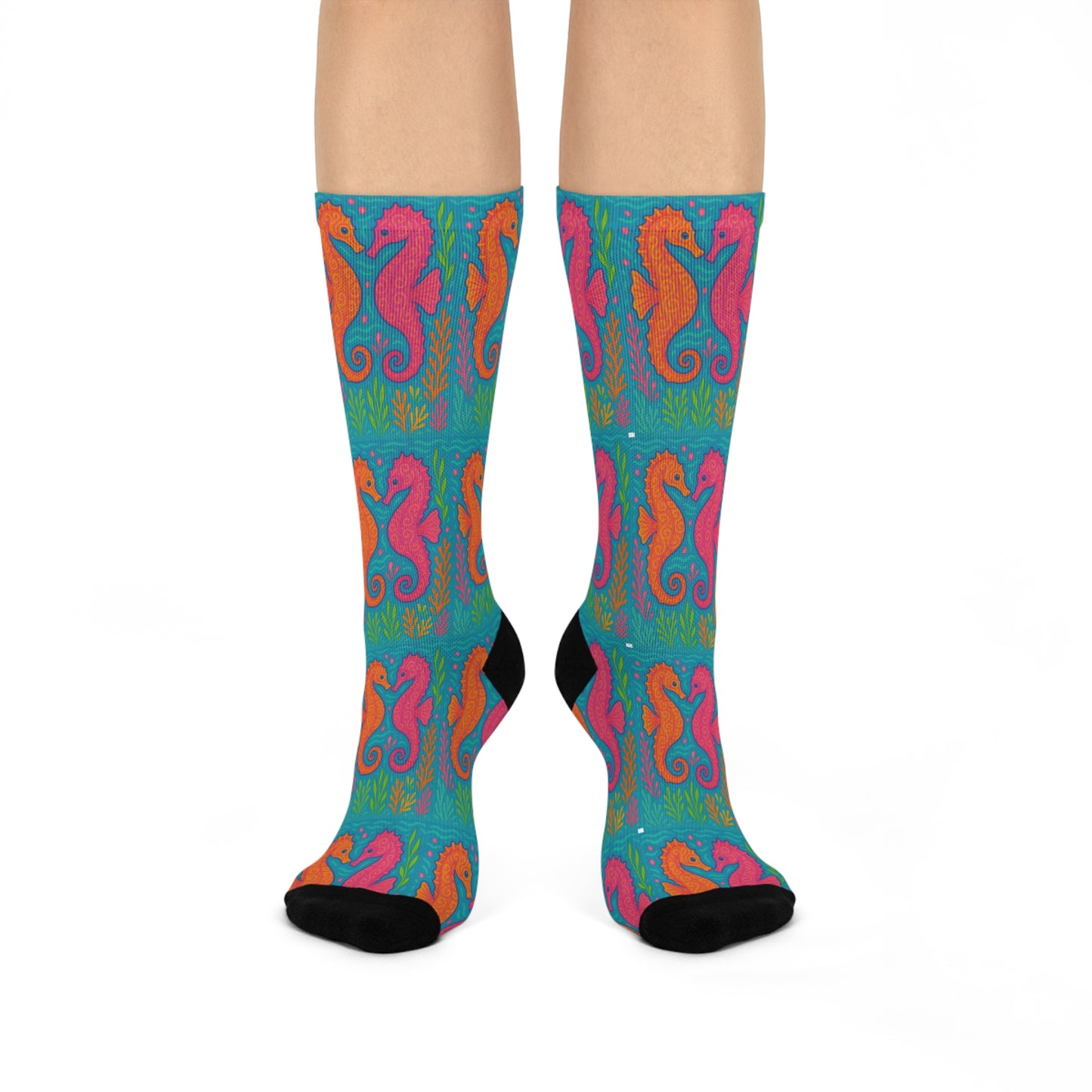 Cushioned Crew Socks - Sunset Seahorses