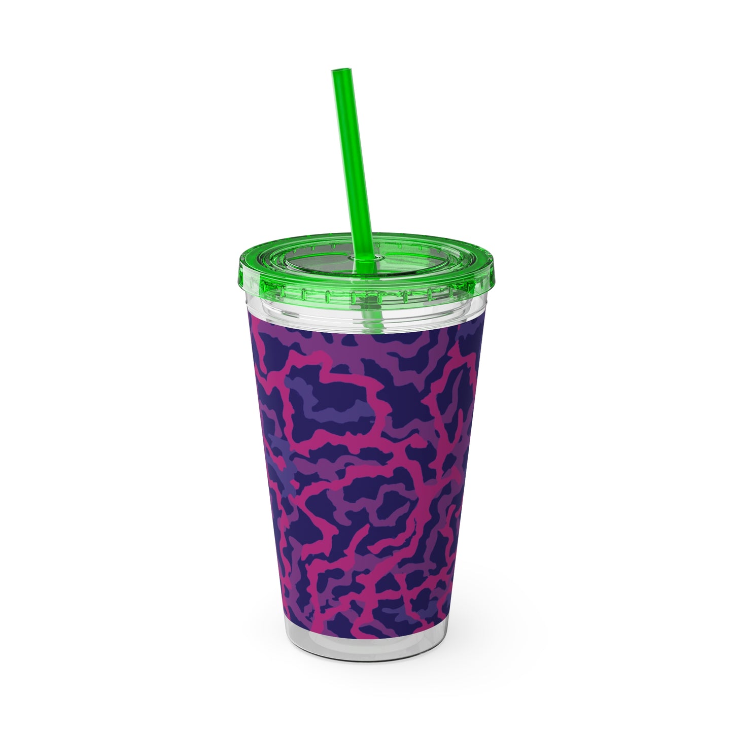 Tropical Tumbler with Straw | 16oz Colorful Travel Cup / Coral Threads, Heatwave