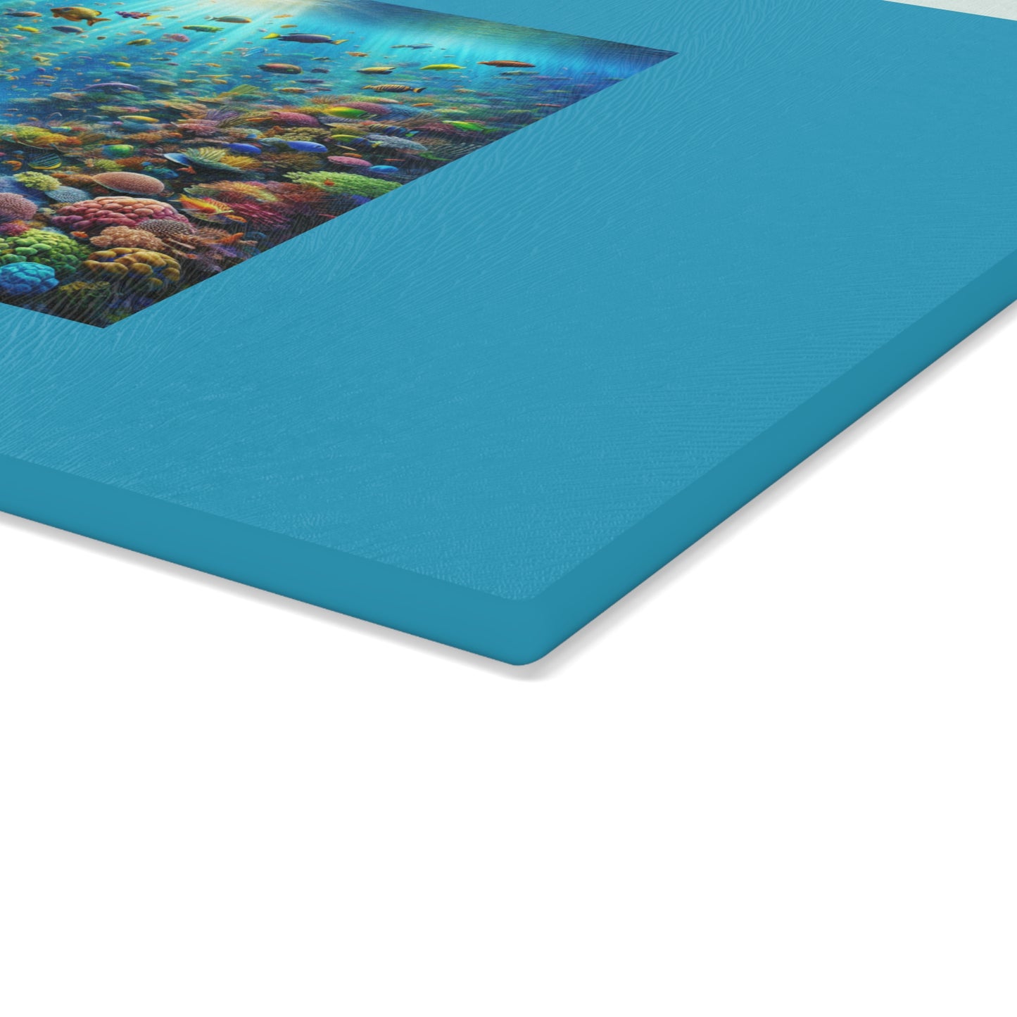 Glass Cutting Board, 2 sizes - Busy Coral Reef/Turquoise