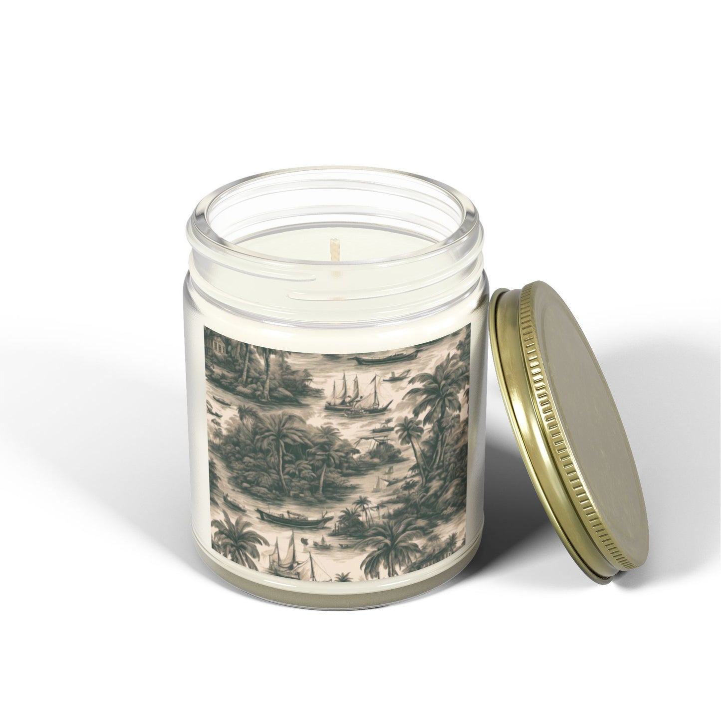 Scented Candles, Coconut Apricot Wax (4oz, 9oz) - Tropical Toile #1, Black