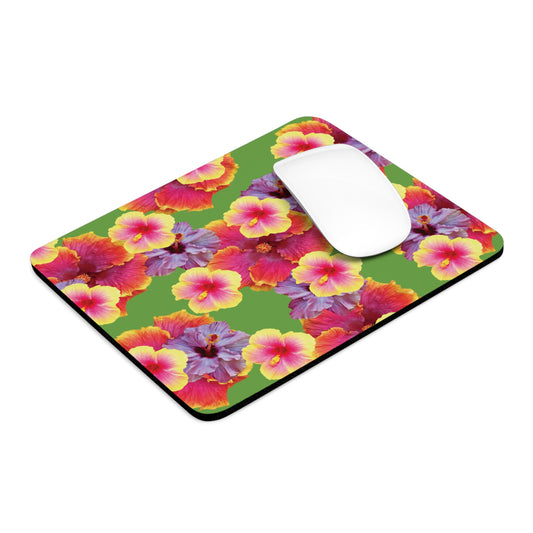 Tropical Mouse Pad, 2 Shapes - Floral Vibes for Home Office & Gamer / Hibiscua Mix, Green