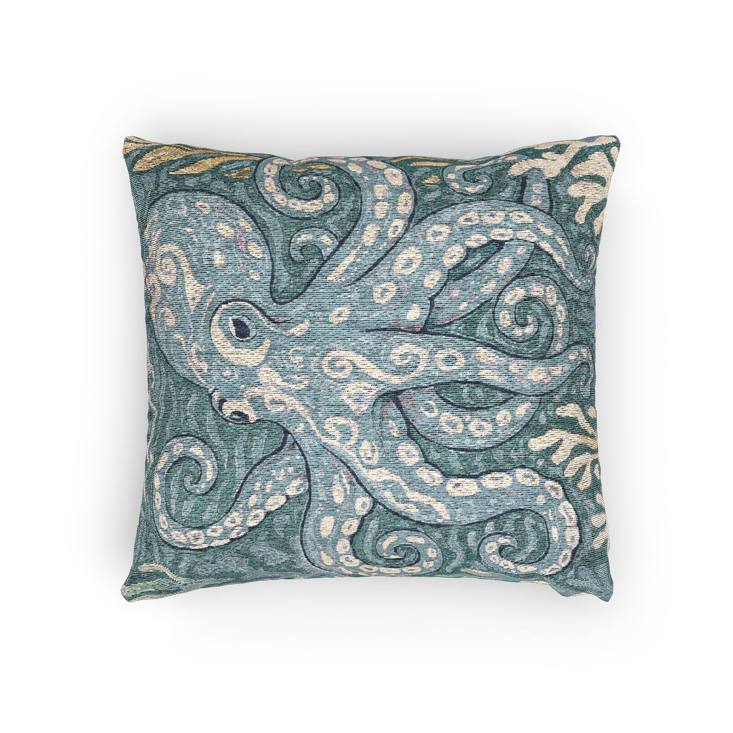Woven Pillow, 17"W x 18"L ~ Octopus Kraken Joe, Blue