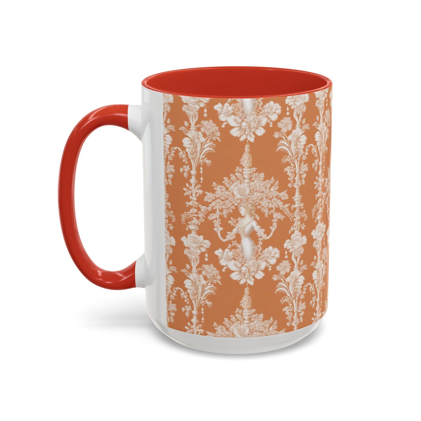 Accent Coffee Mug (11, 15oz), Pearl Lady Toile/Melon Repeat, Various Colors