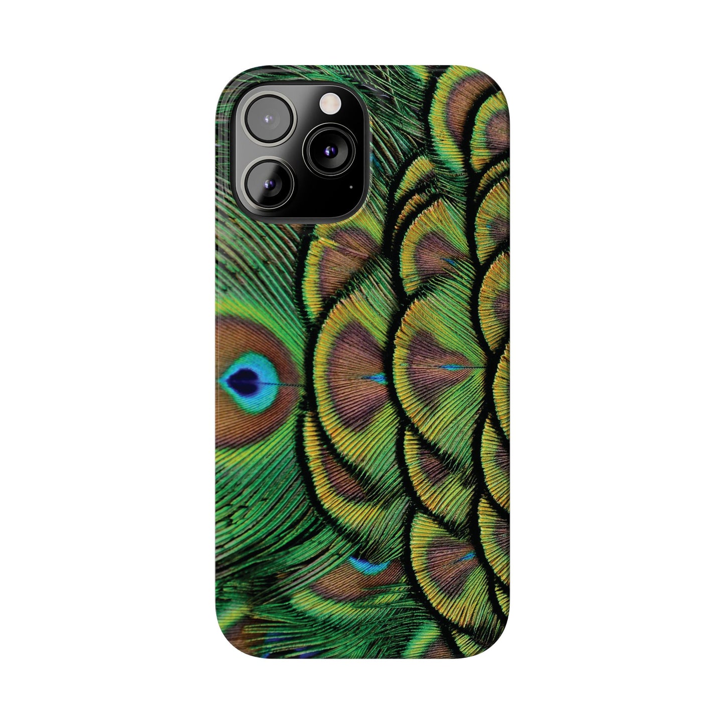 Slim Phone Cases - Brilliant Green Peacock Feathers