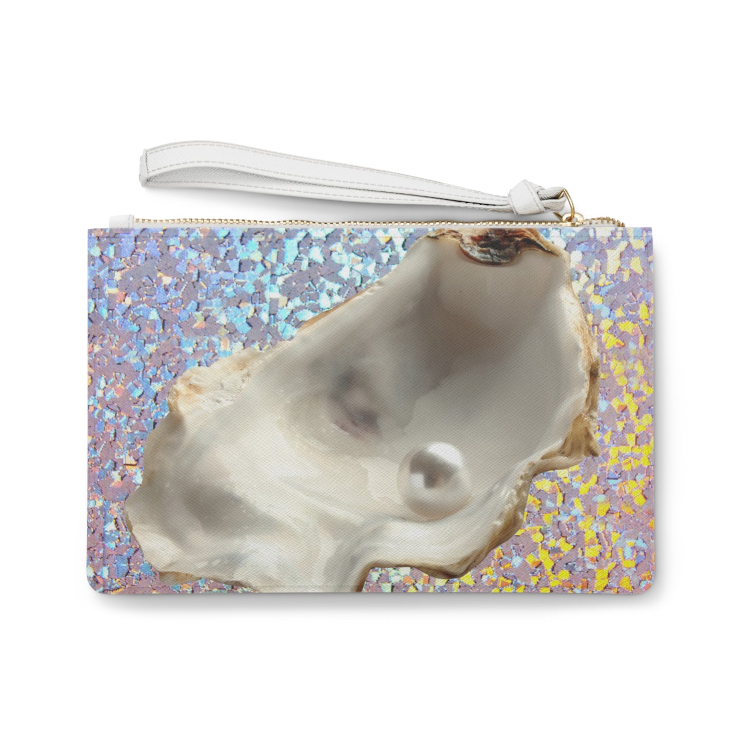 Tropical Faux Leather Clutch Bag - Perfect for Beach Adventures & Summer Vacations / Disco FW White Pearl Oyster
