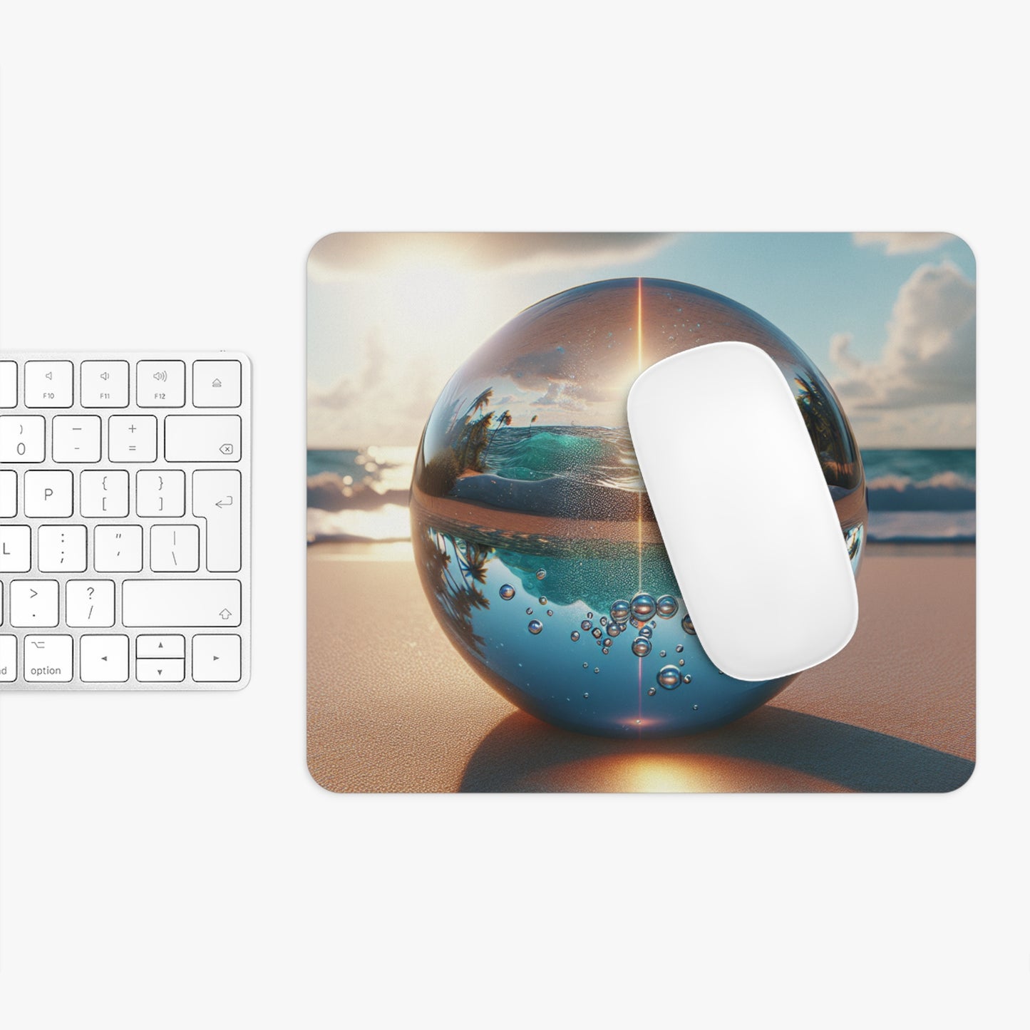 Coastal Mouse Pad, 2 Shapes - Fun Vibes for Home Office & Gamer / Beach Illusion Ball, Sunrise