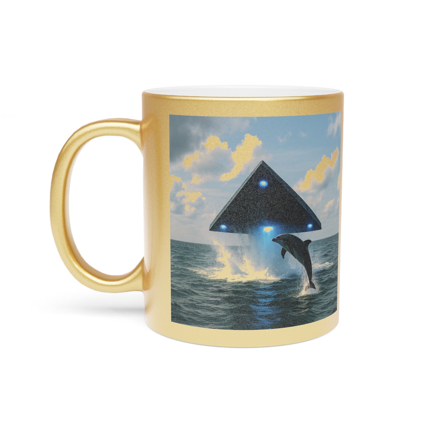 Tropical Metallic Mug, Gold or Silver - UFO & Dolphin