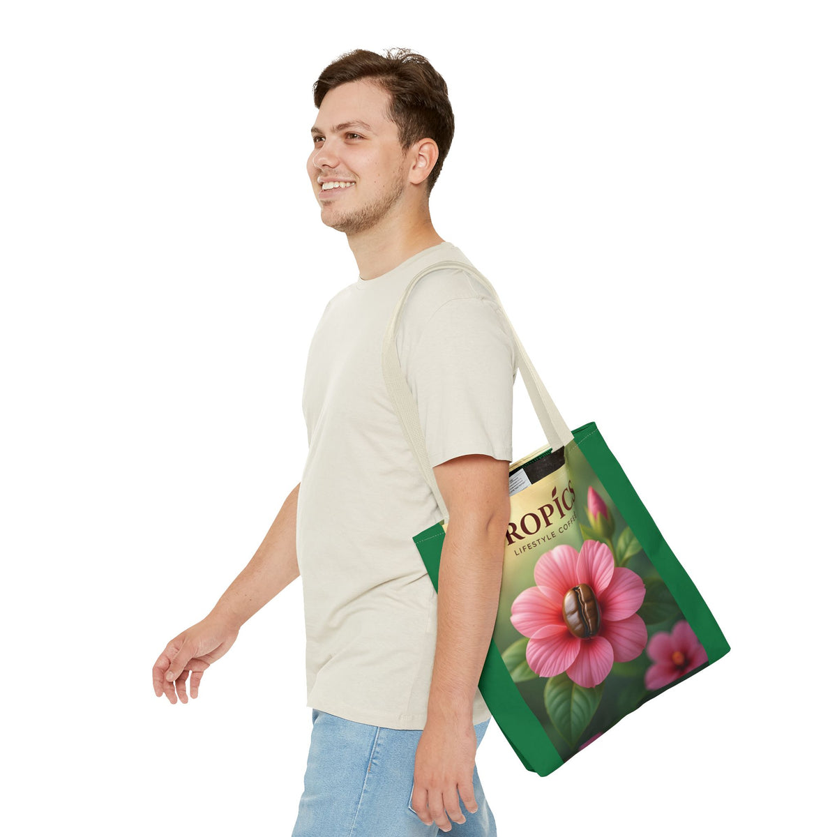 Pink Flower/Green TLCoffee Tote Bag - 3 Sizes