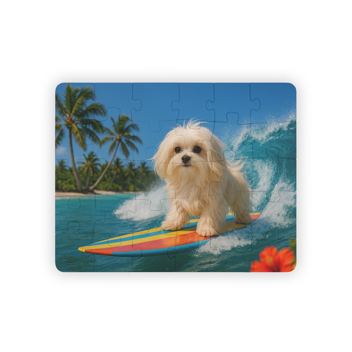 Tropical Kids' Puzzle - 30-Piece Puzzle for Fun and Learning / Puppy Ariel as Dog Surfer