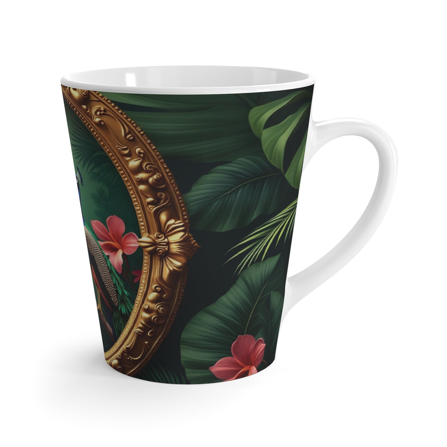 Latte White Mug - Perfect for Coffee Enthusiasts / Framed Two Peacocks
