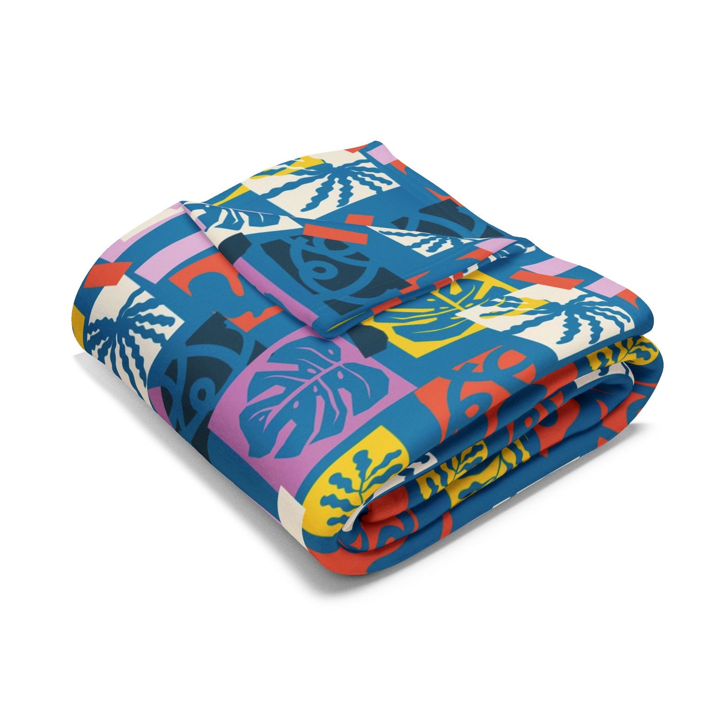 Tiki Boho Monstera Fleece Blanket - Colorful Tropical Botanical Design