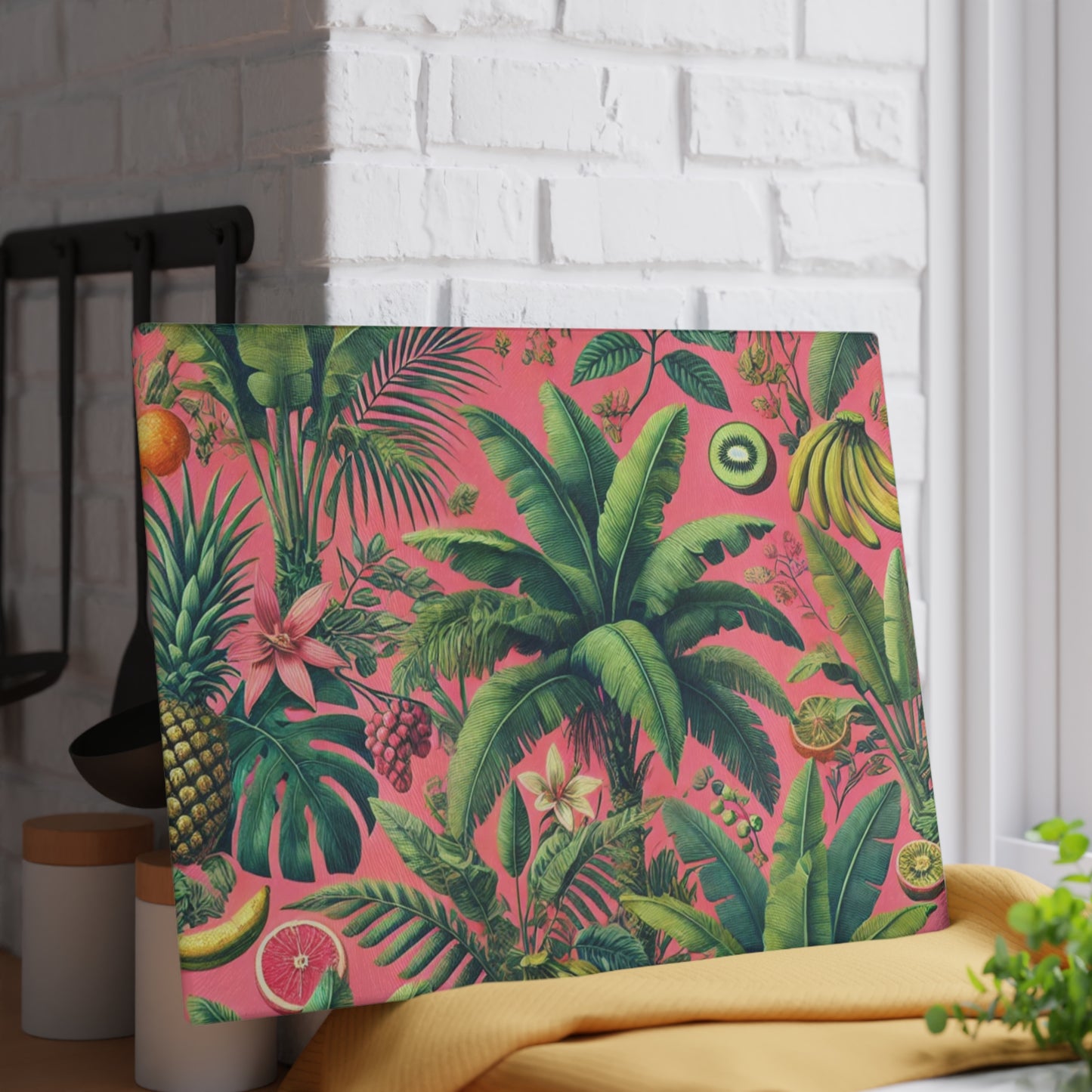 Glass Cutting Board, 2 sizes - Tropical Fruits, Pink