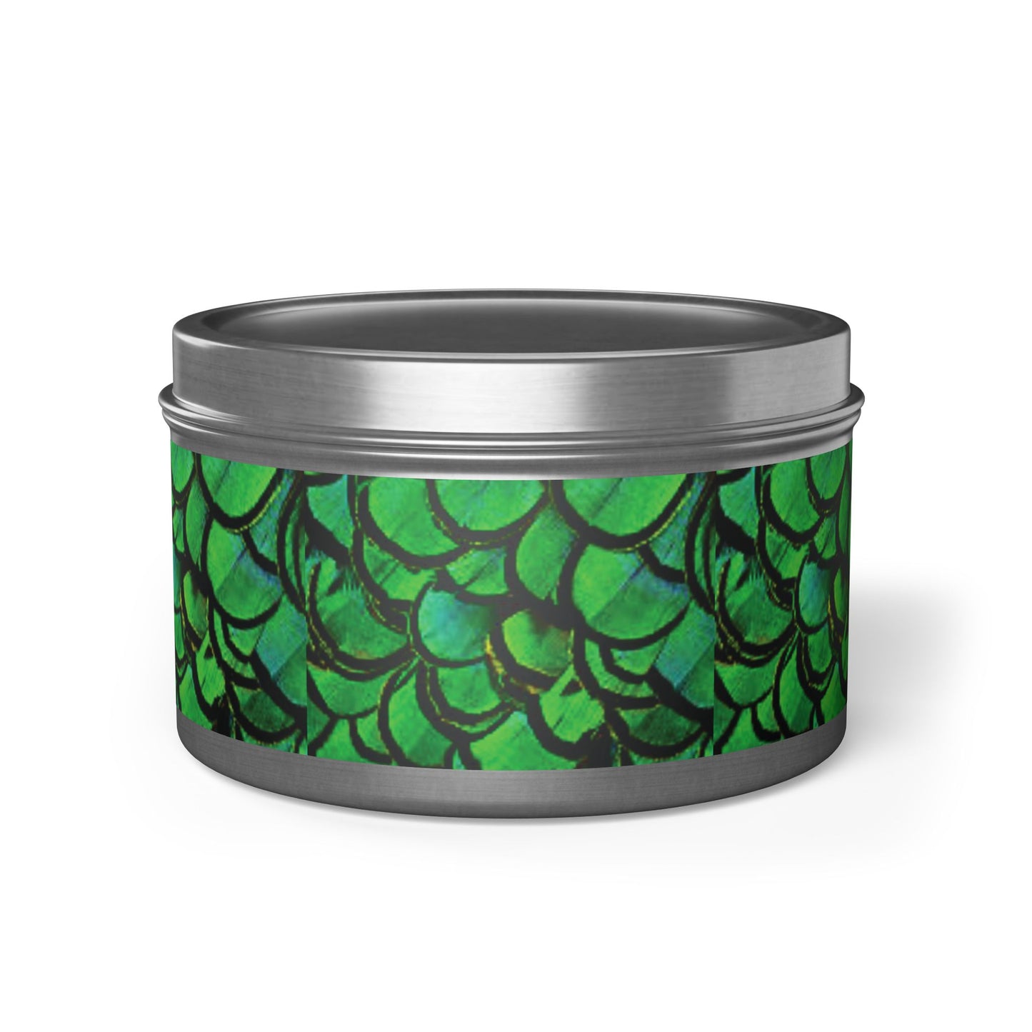 Tin Candles, 2 sizes, 3 tin colors - Green Peacock