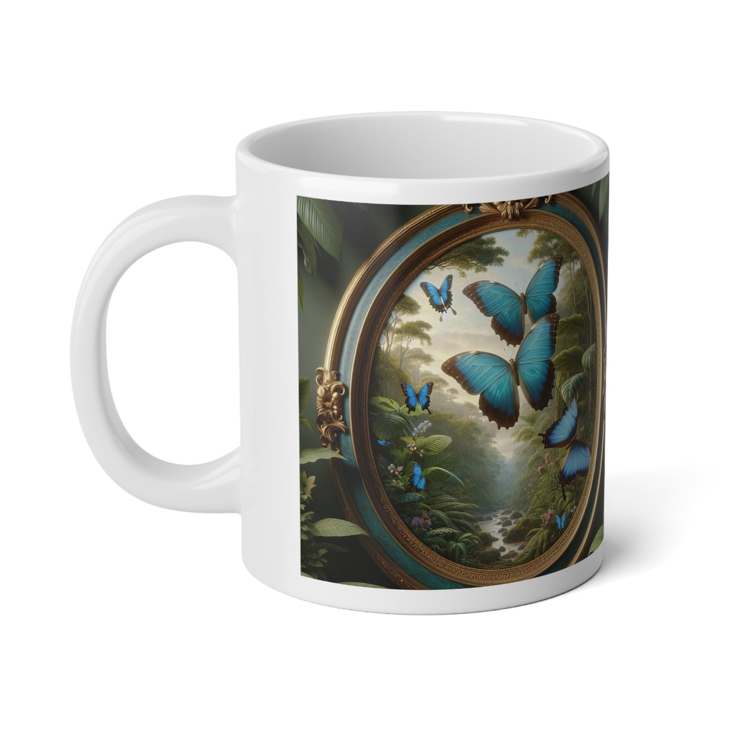Jumbo Mug, 20oz, Framed Morpho Gathering | Tropical Coffee Cup