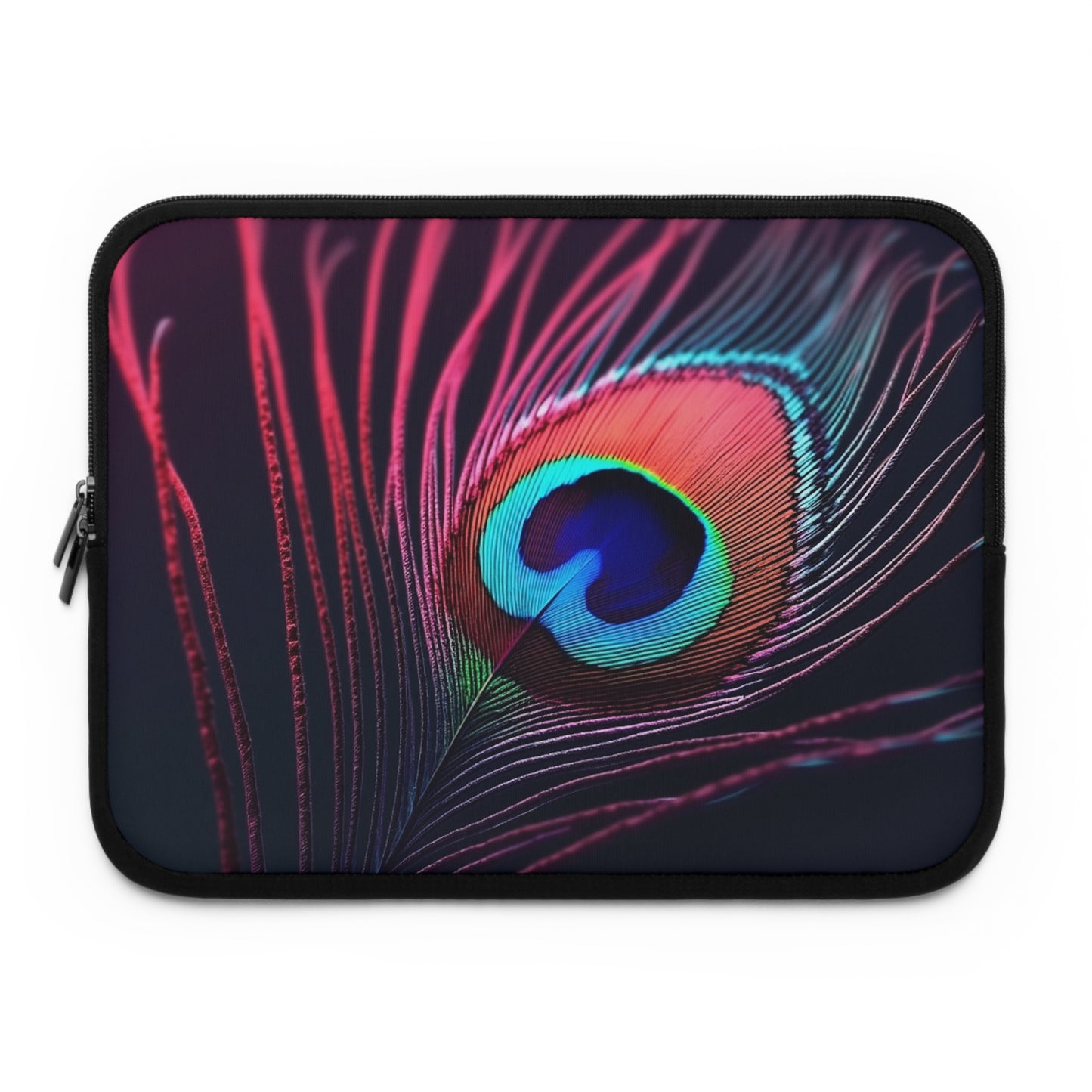 Tropical Laptop Sleeve, 5 Sizes - Perfect for Beach Lovers & Students / Peacock Eye Feather, Magenta