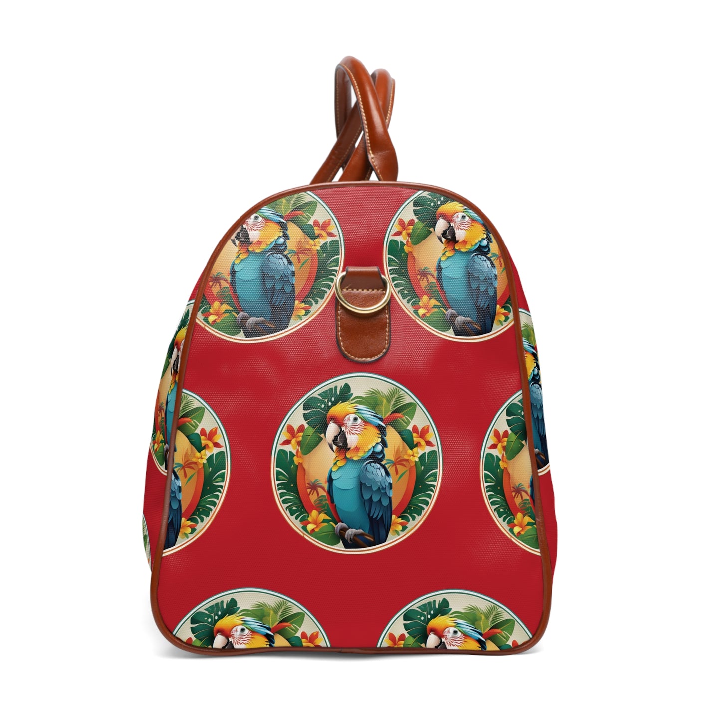 Tropical Waterproof Travel Bag - Perfect for Beach Getaways / My Pet Parrot, Dark Red