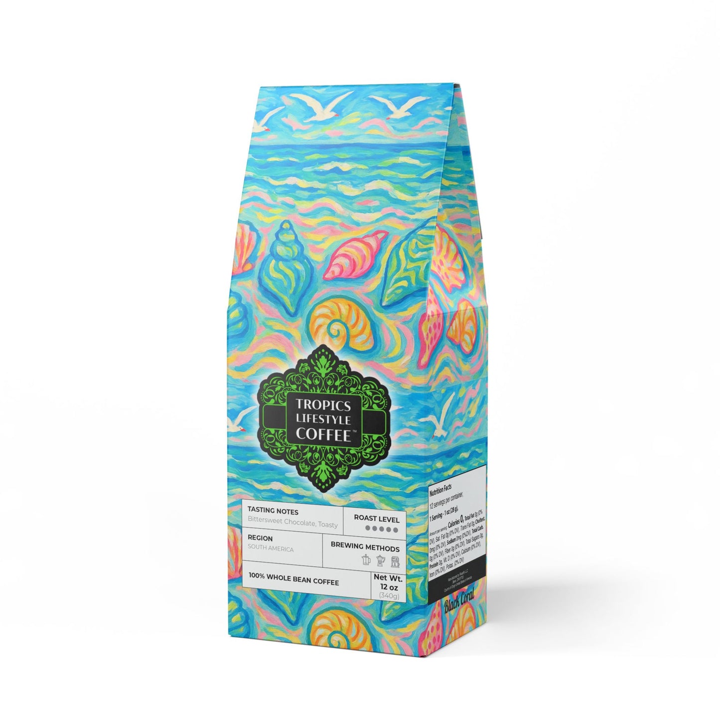 Black Coral Blend™ (Dark French Roast) Specialty Grade Craft Coffee / Glow Seashells