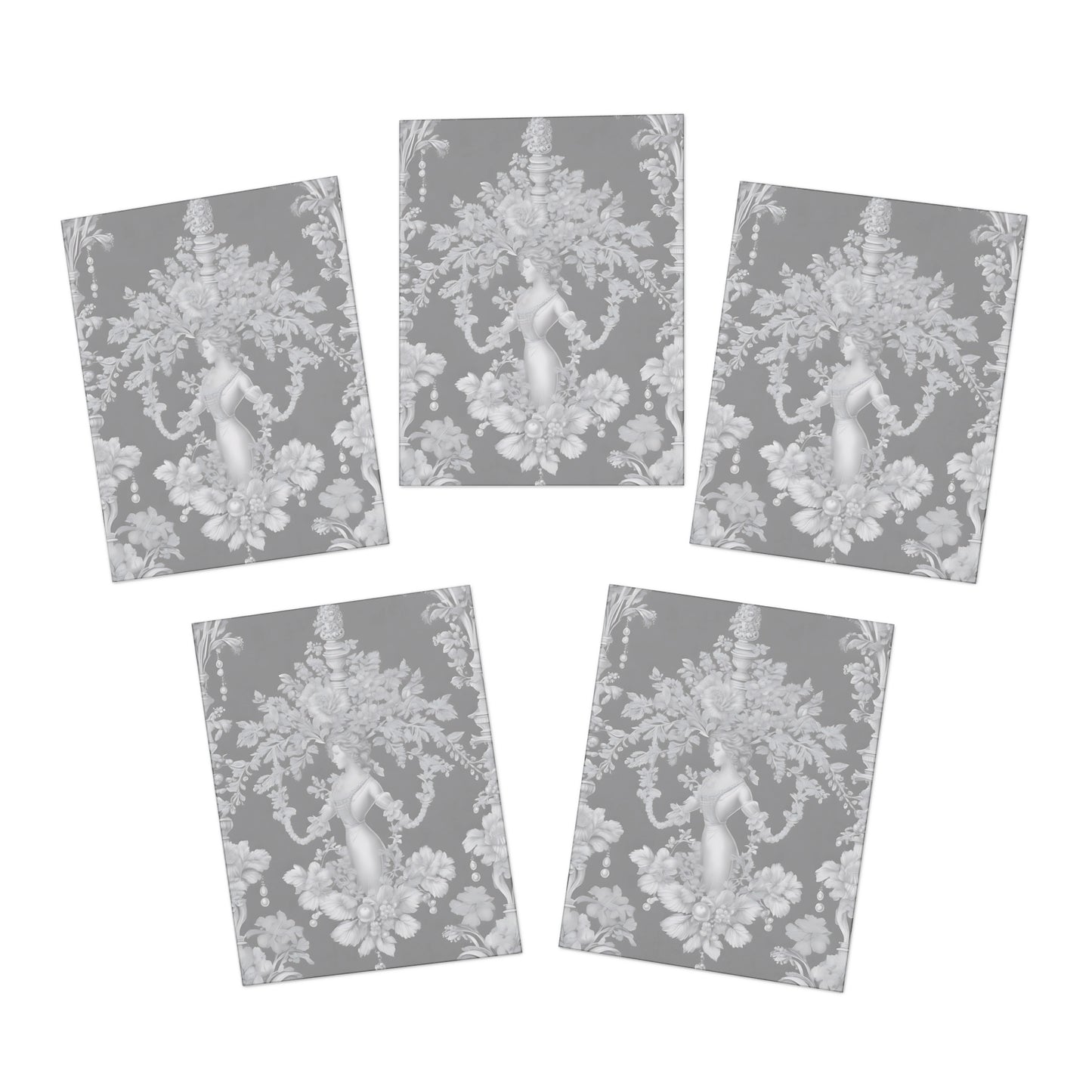 Elegant Greeting Cards | 5-Pack for All Occasions / Pearl Lady Toile, slate