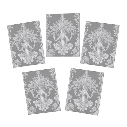 Elegant Greeting Cards | 5-Pack for All Occasions / Pearl Lady Toile, slate