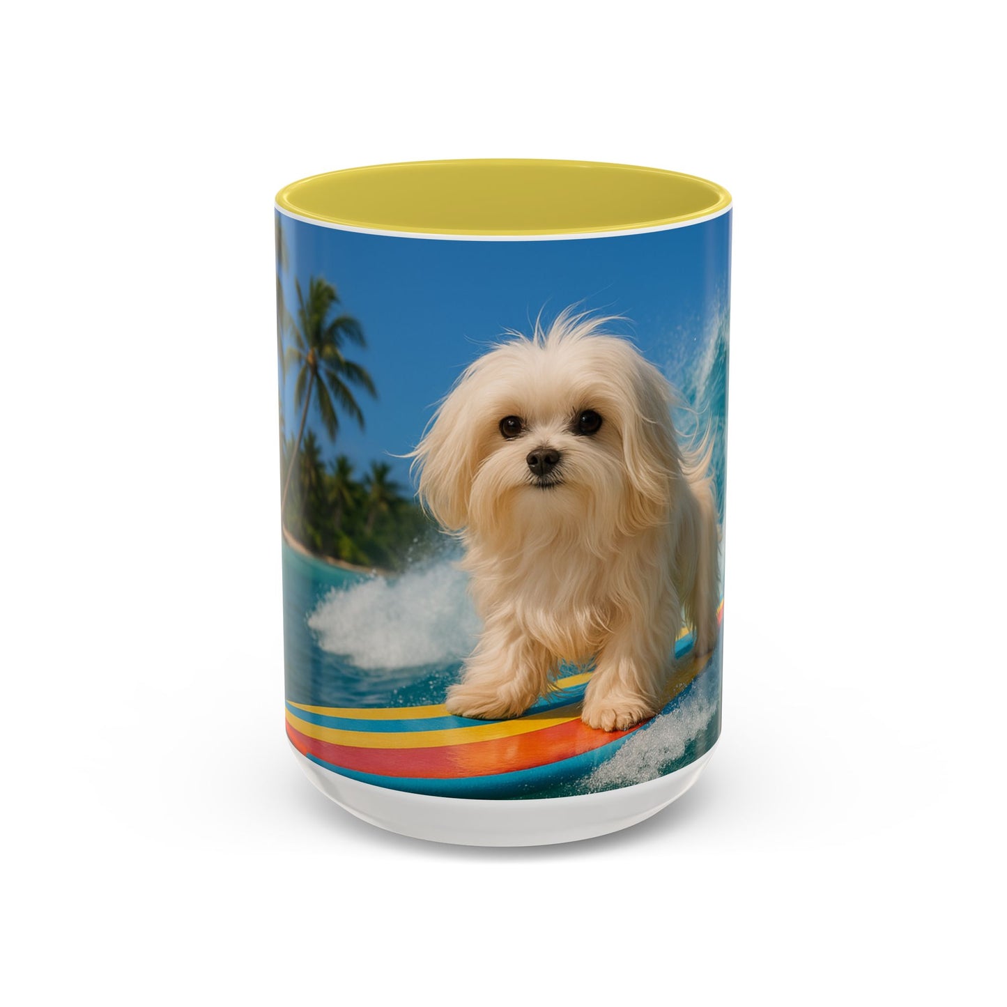 Vibrant Beach Coffee Mug - 11oz & 15oz / Puppy Ariel the Dog Surfer