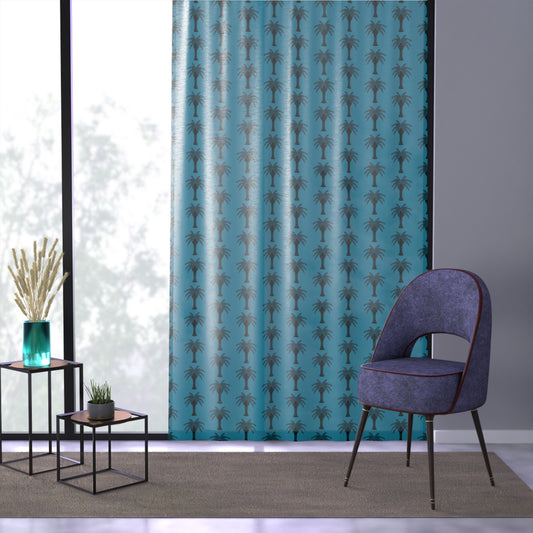 Deco Palm/Turquoise Semi-Transparent Window Curtain, 50" x 84" - Colorful Tropical Home Décor