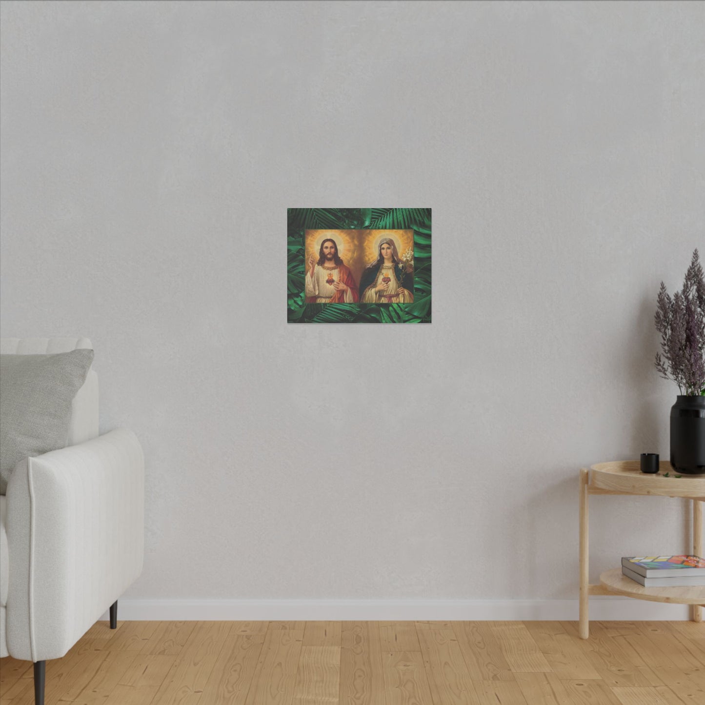 "Tropical Rainforest Jesus and Mary" Religious Canvas Artwork - Stretched Canvas Print / Byzantine Icons