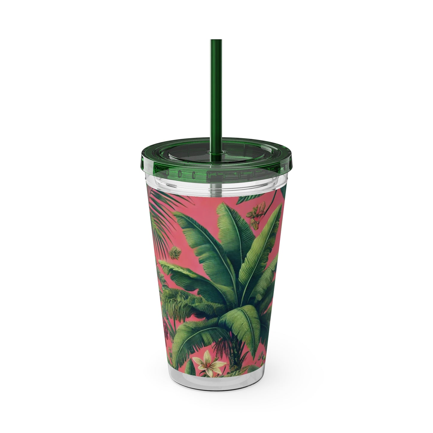 Tropical Tumbler with Straw | 16oz Colorful Travel Cup / More Tropical Fruit, Coral