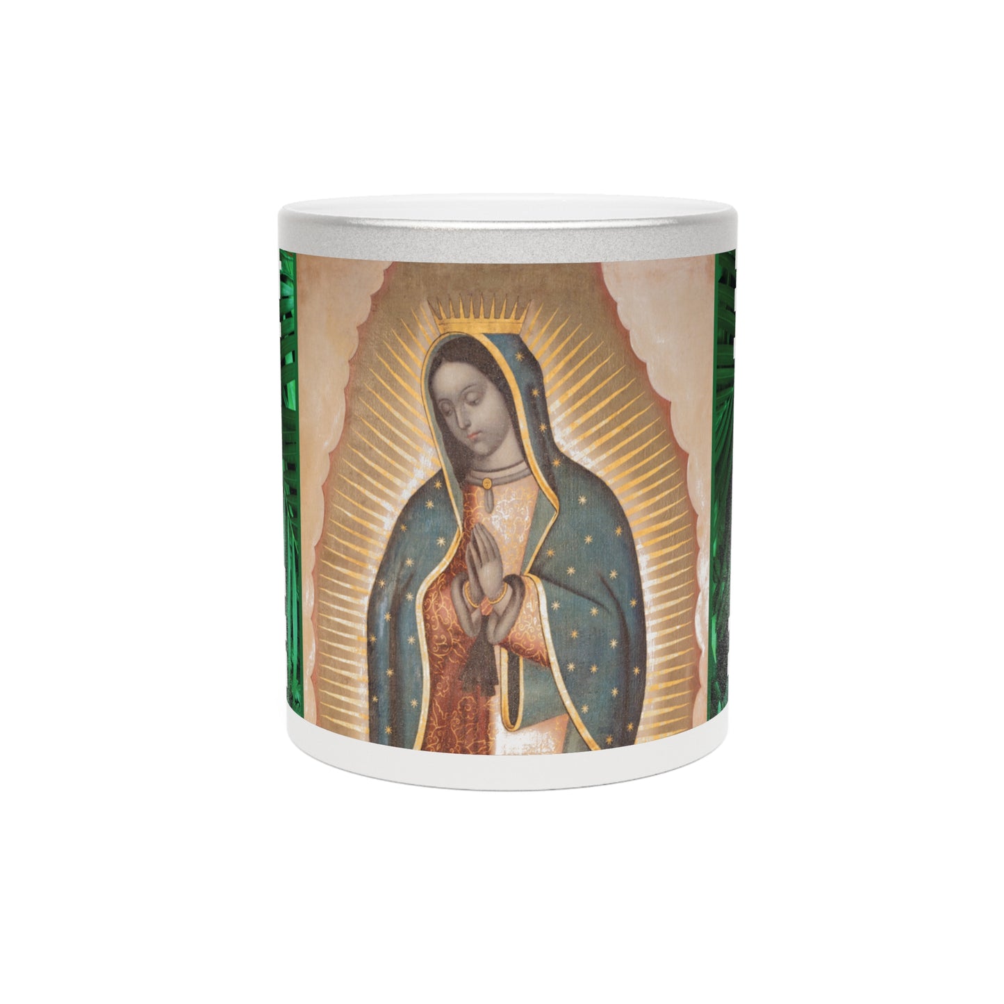 Religious Metallic Mug, Gold or Silver - MACRO "Tropical Rainforest Our Lady of Guadalupe"