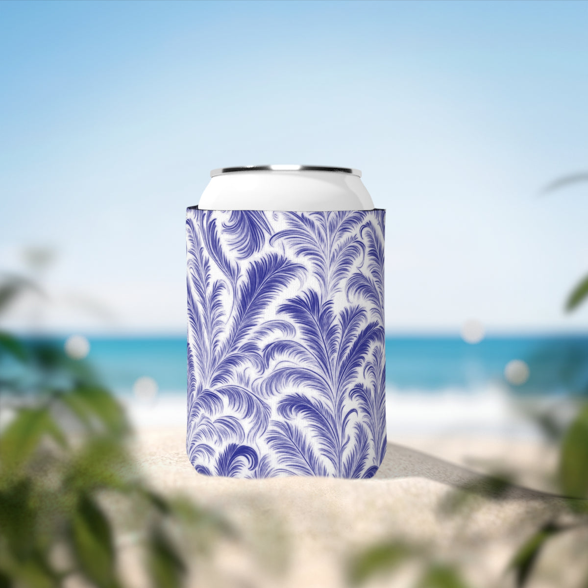 Rocco Purples/White Can Cooler Sleeve - Perfect for Outdoor Picnics