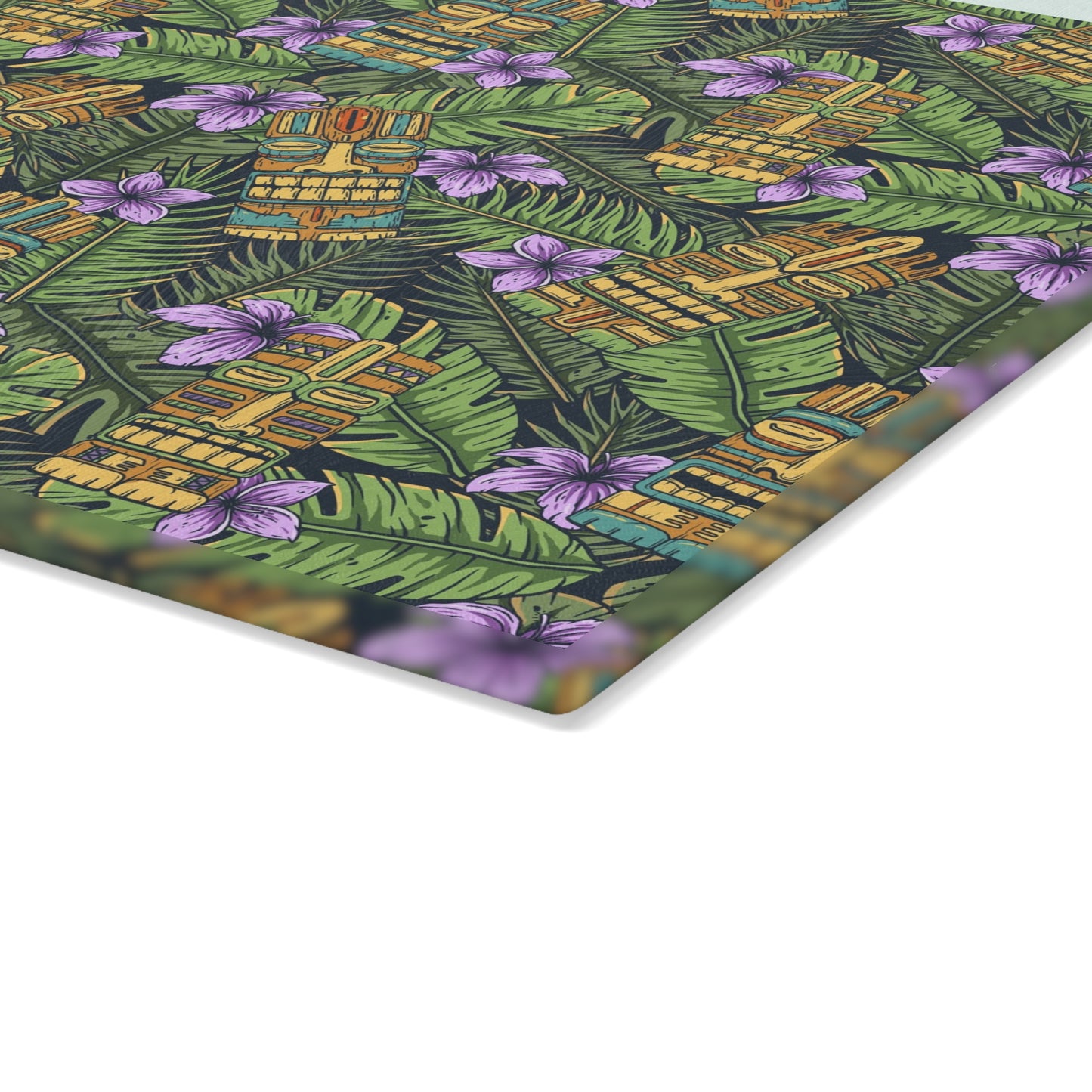 Glass Cutting Board, 2 sizes - Tiki Purple Greenery