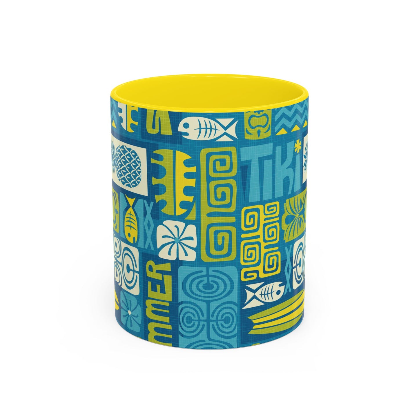 Accent Coffee Mug (11, 15oz), 8 Colors - Tiki Poster Blue