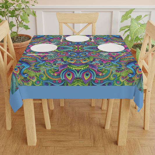 Peacock Prism/Light Blue ~ Square Tablecloth, 55" x 55"