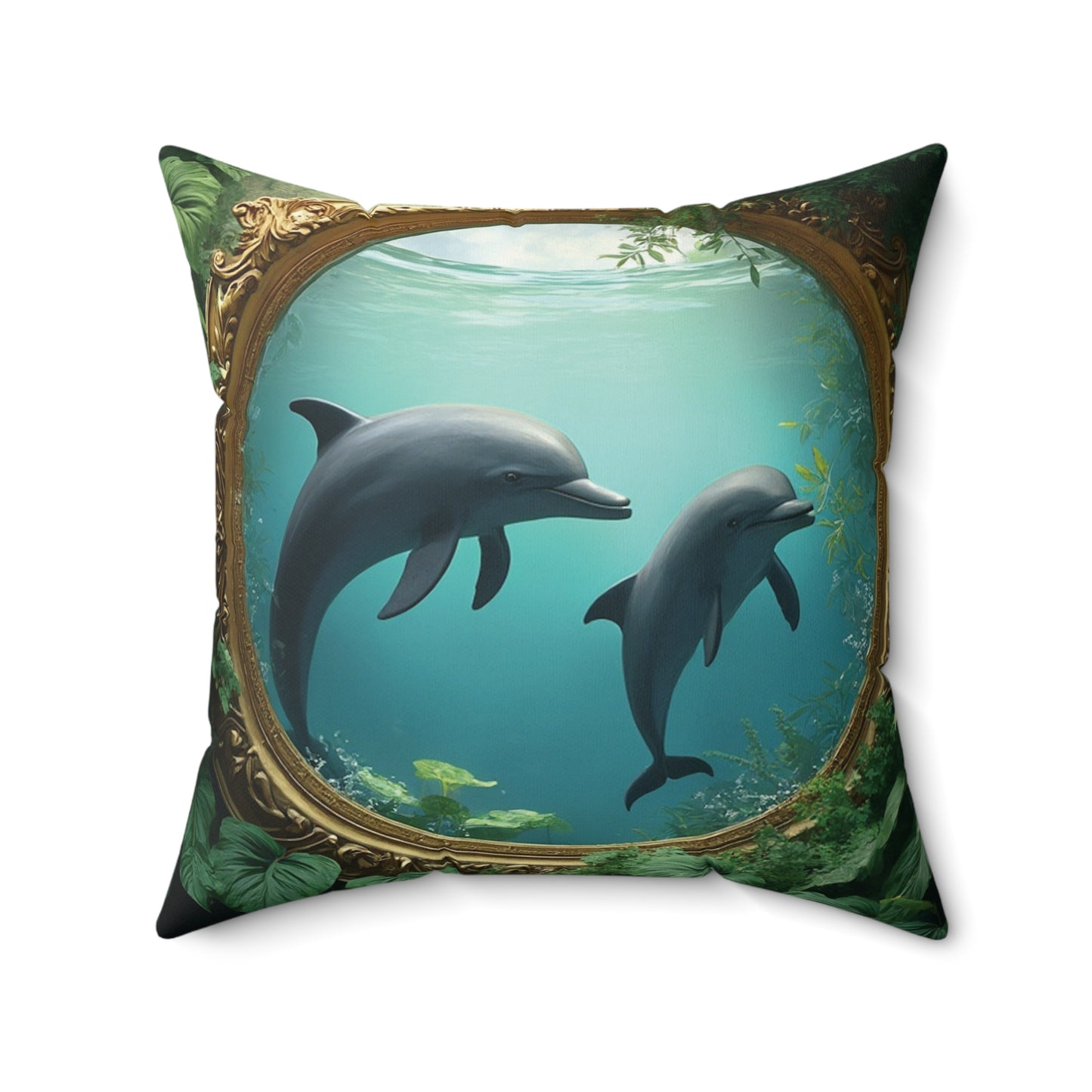 Decorative Pillow - Accent Cushion, 4 Sizes / Framed Dolphins