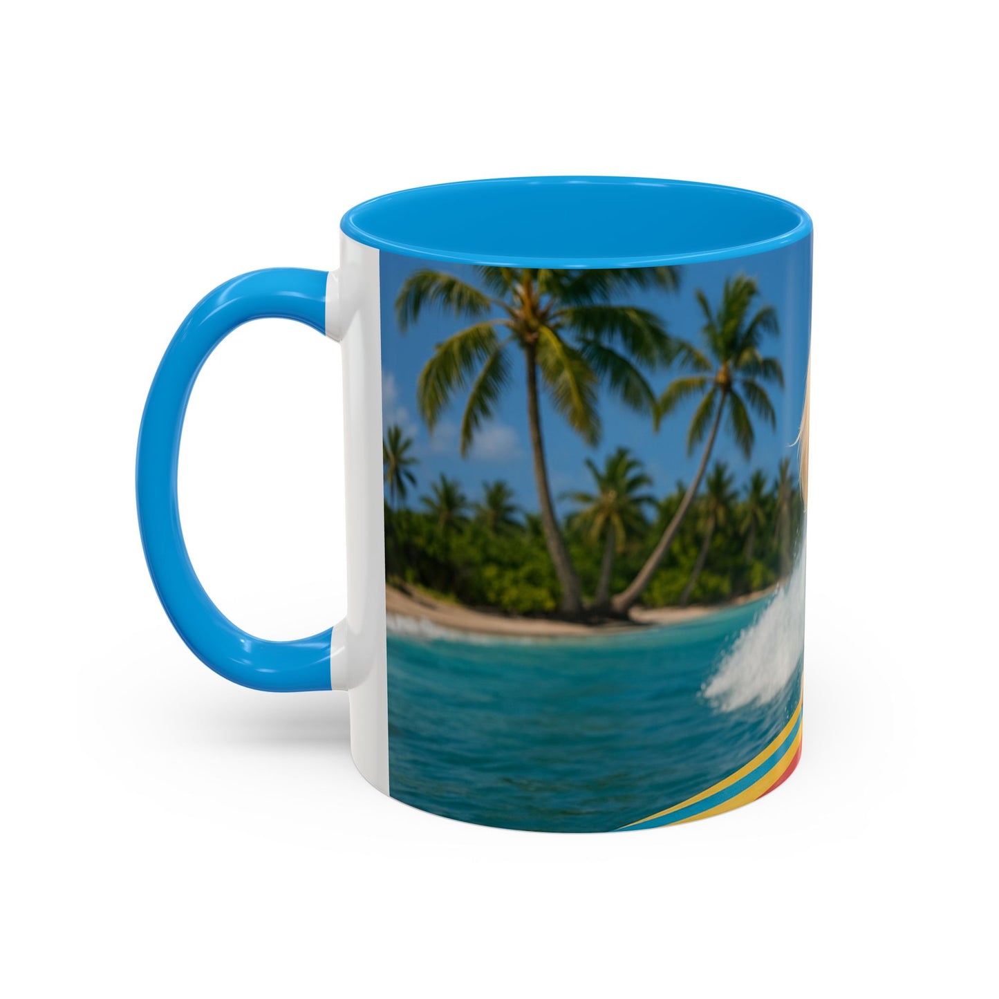 Vibrant Beach Coffee Mug - 11oz & 15oz / Puppy Ariel the Dog Surfer