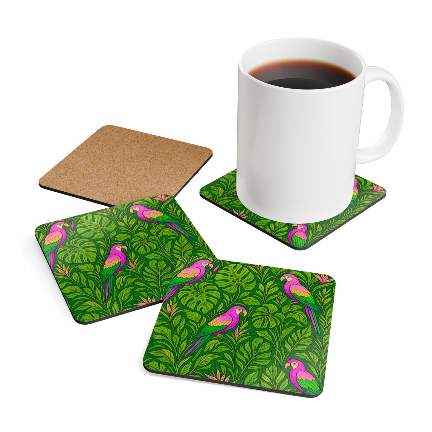 Coaster Set -  Parrot Family/Pink