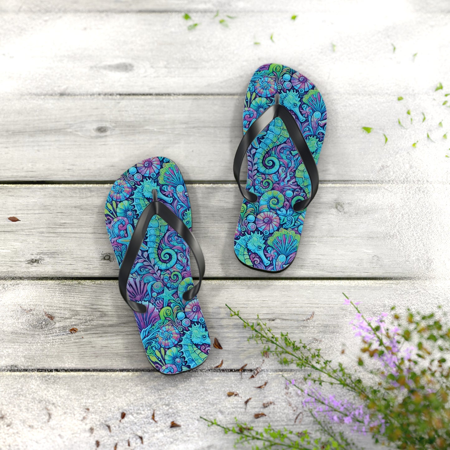 Flip Flops - Seahorses/Turquoise Pop