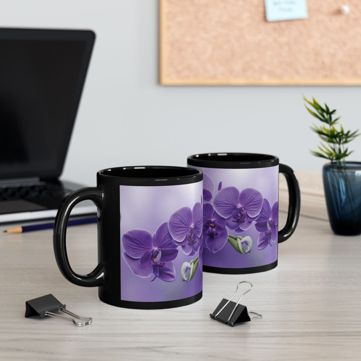 Black Coffee Mug - Purple Orchid Beauties