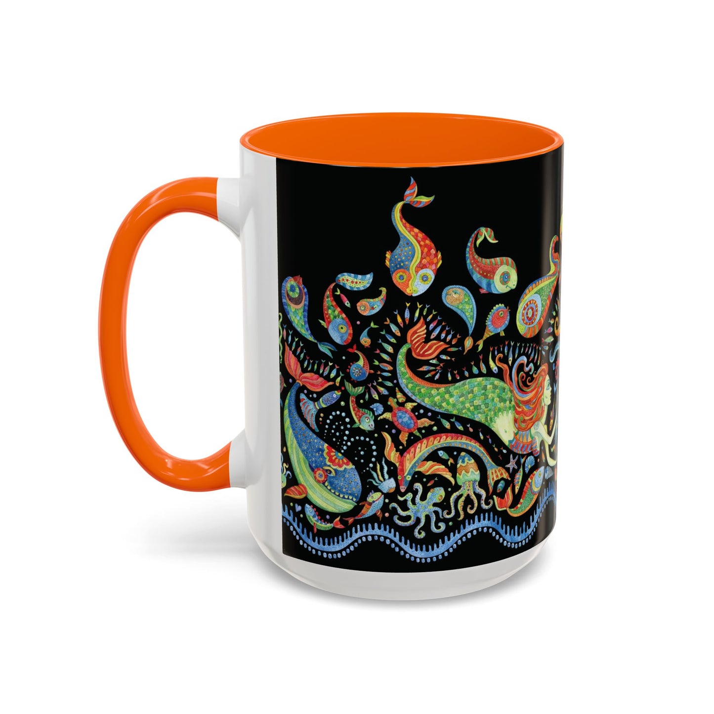 Mermaid Kingdom/Black, Coffee Mug, 8 Colors - Fun Tropical Drinkware for Beach Vibes