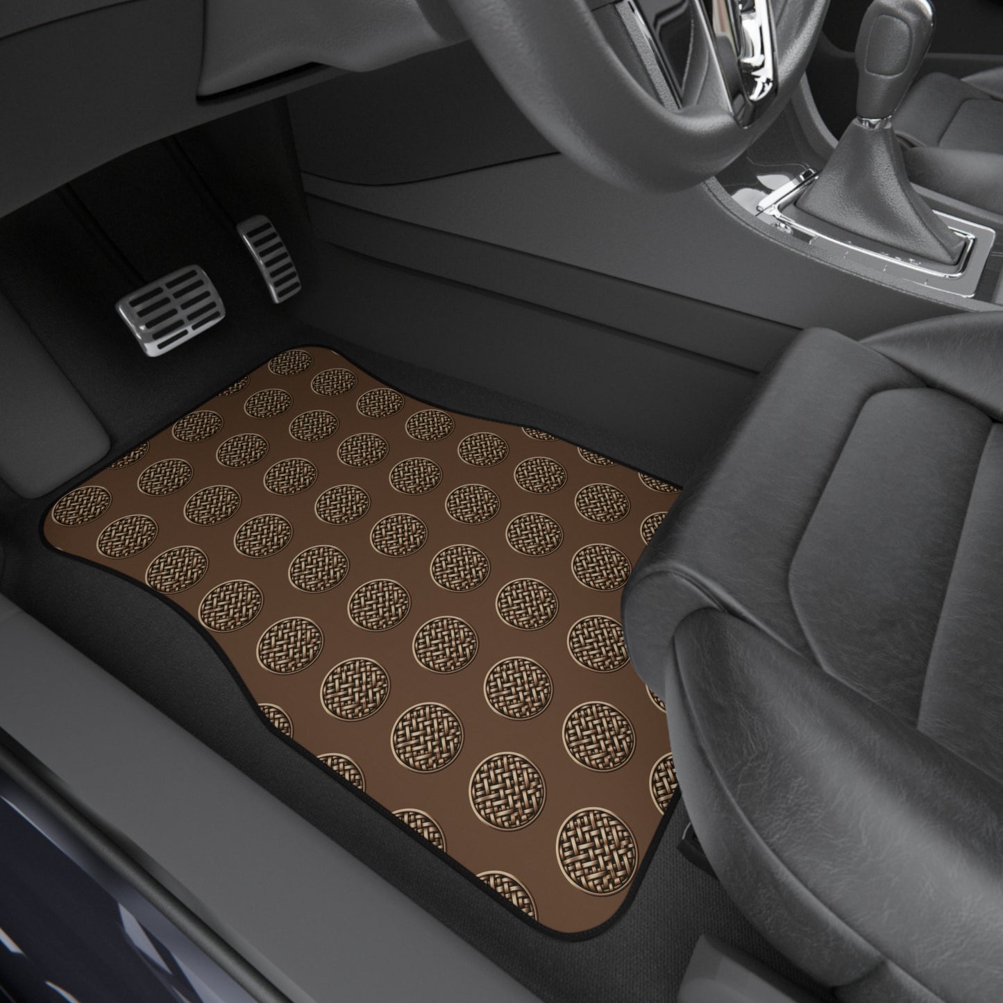 Brown Wicker Buttons Car Floor Mats - SET of 2