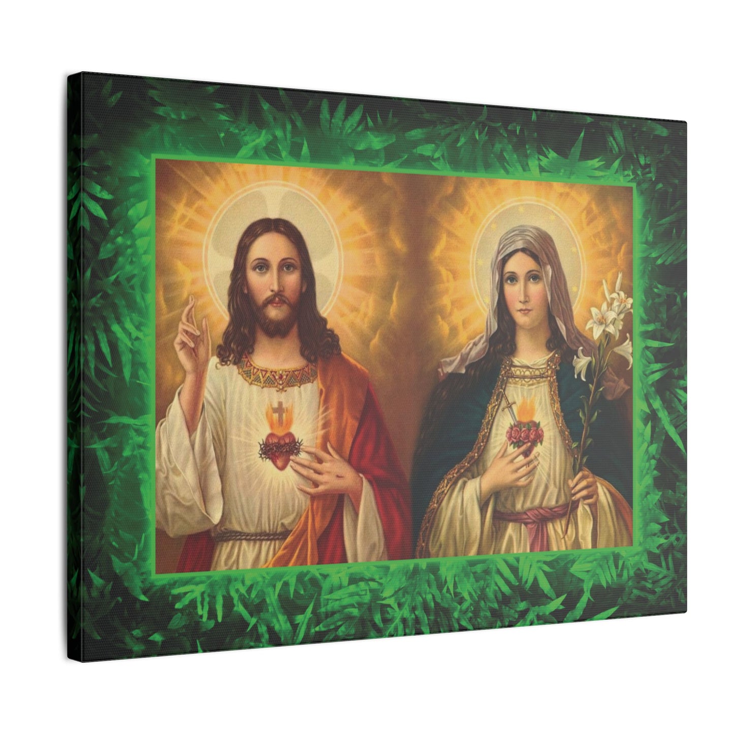 "Tropical Glow Jesus and Mary" Religious Canvas Artwork - Stretched Canvas Print / Byzantine Icons