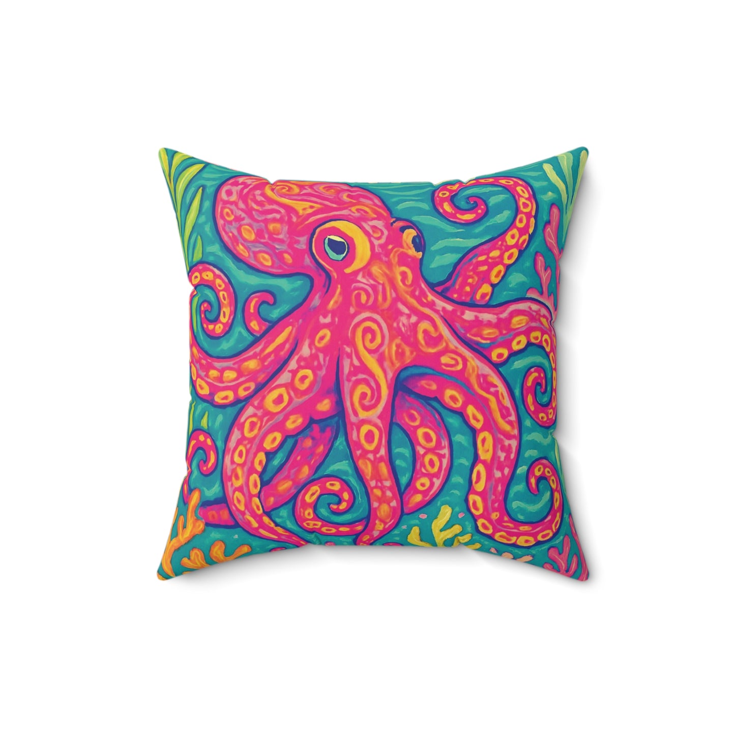 Decorative Pillow - Accent Cushion, 4 Sizes / Octopus Kraken Joe, Red