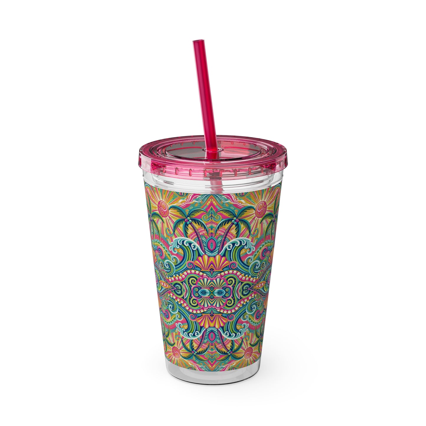 Tropical Tumbler with Straw | 16oz Colorful Travel Cup / Kaleido Bay