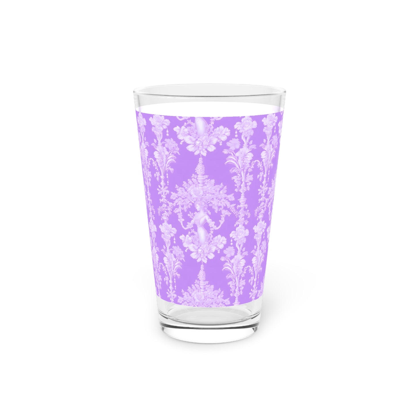 Pint Glass, 16oz, Pearl Lady Toile / Purple