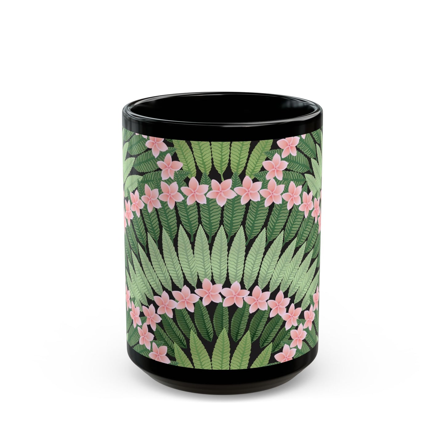 Plumeria and Palms Black Coffee Mug