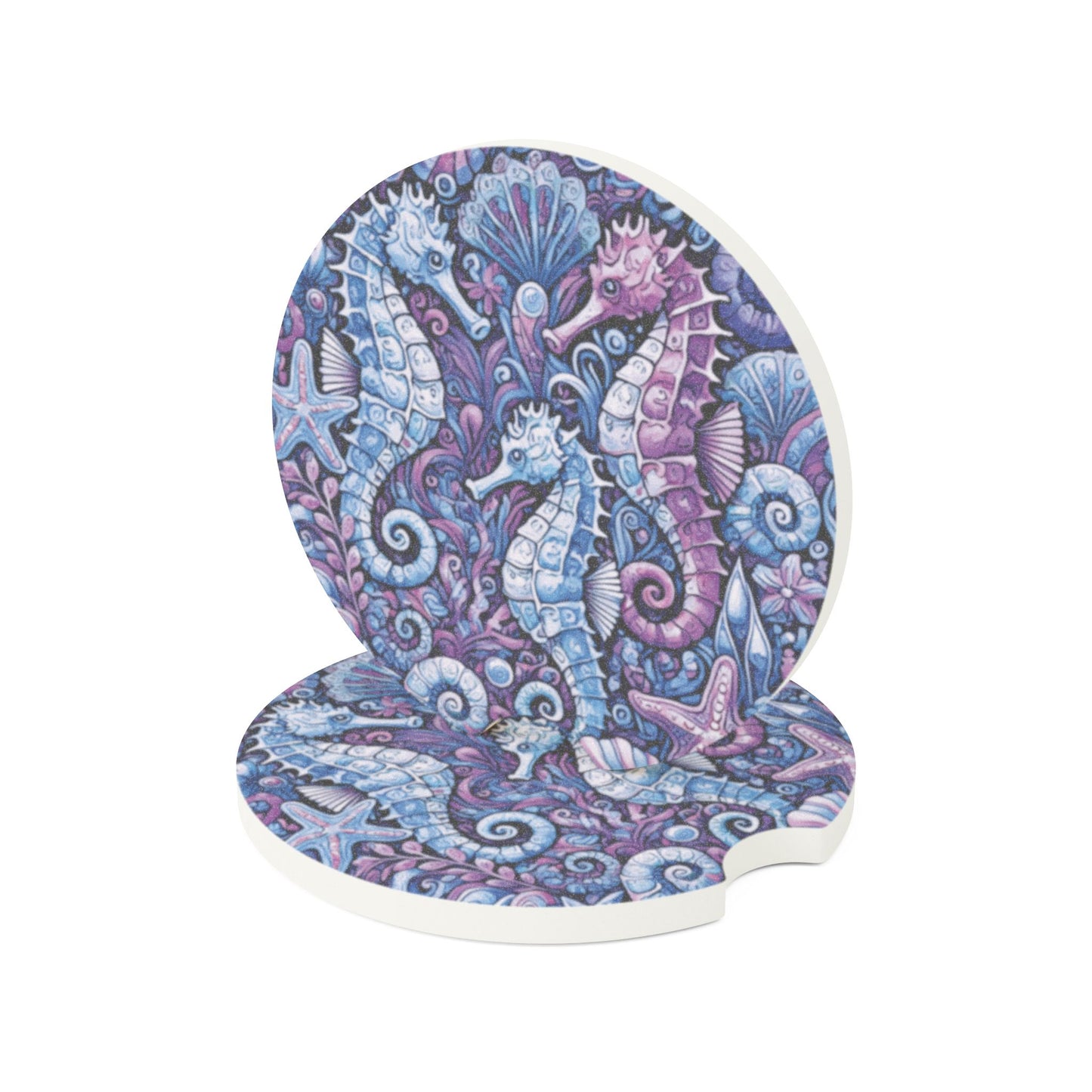 Soapstone Car Coaster - Seahorse Trio/Blue
