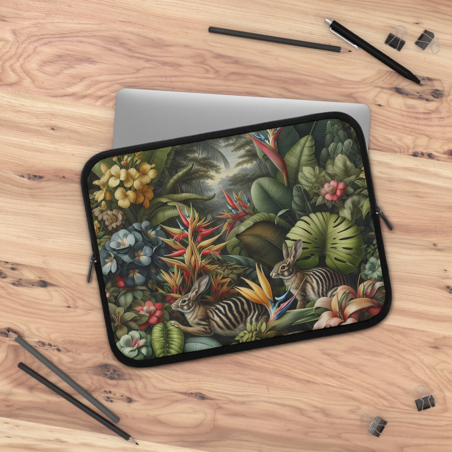 Tropical Laptop Sleeve, 5 Sizes - Perfect for Ocean Lovers & Students / Rainforest Rabbit Outing