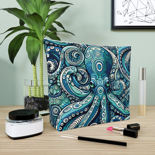 Tropical Cotton Cosmetic Bag - Makeup Pouch, 5 Sizes / Aqua Octopus