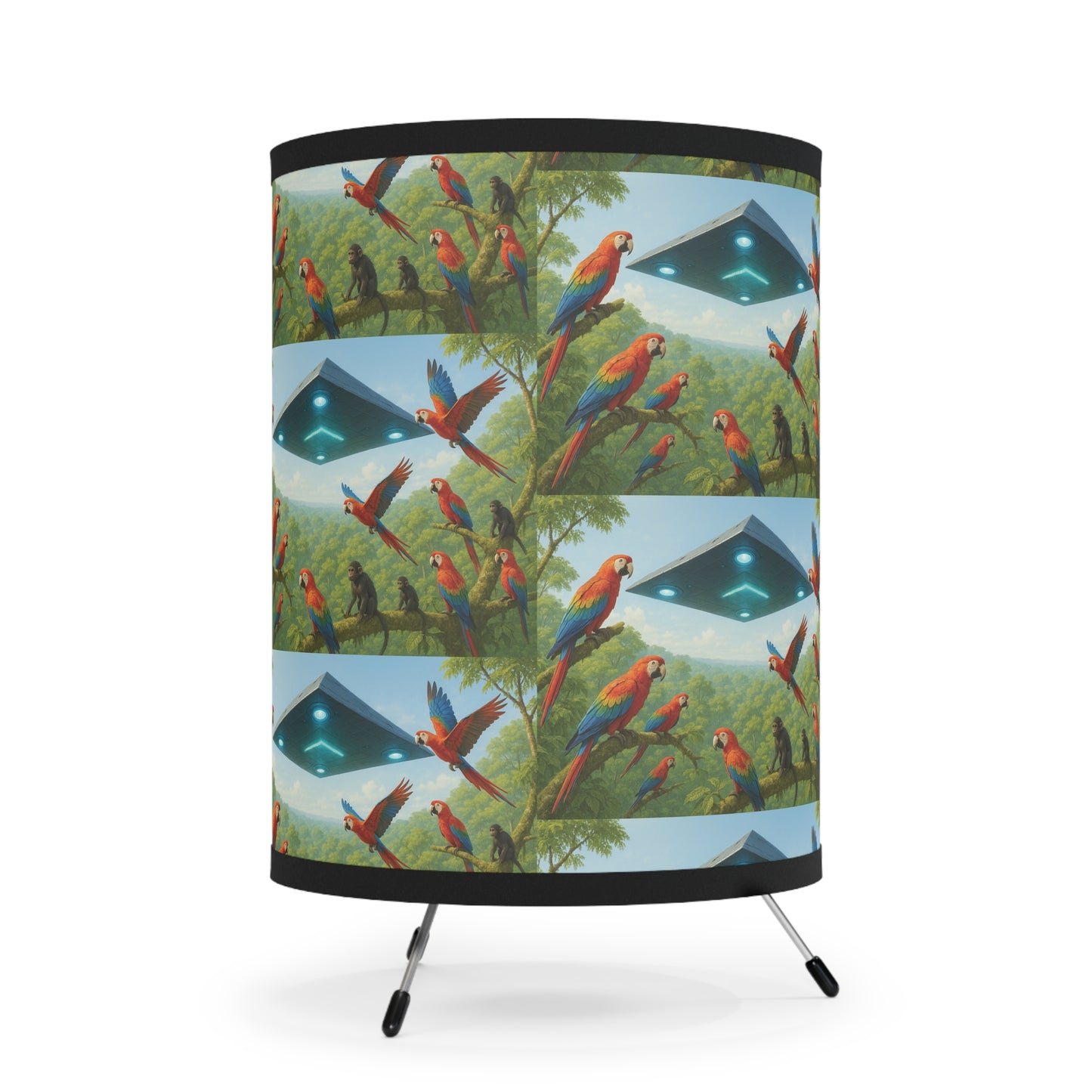 UFO and Macaws Tripod Lamp with Artistic High-Res Shade - Perfect for Home Décor